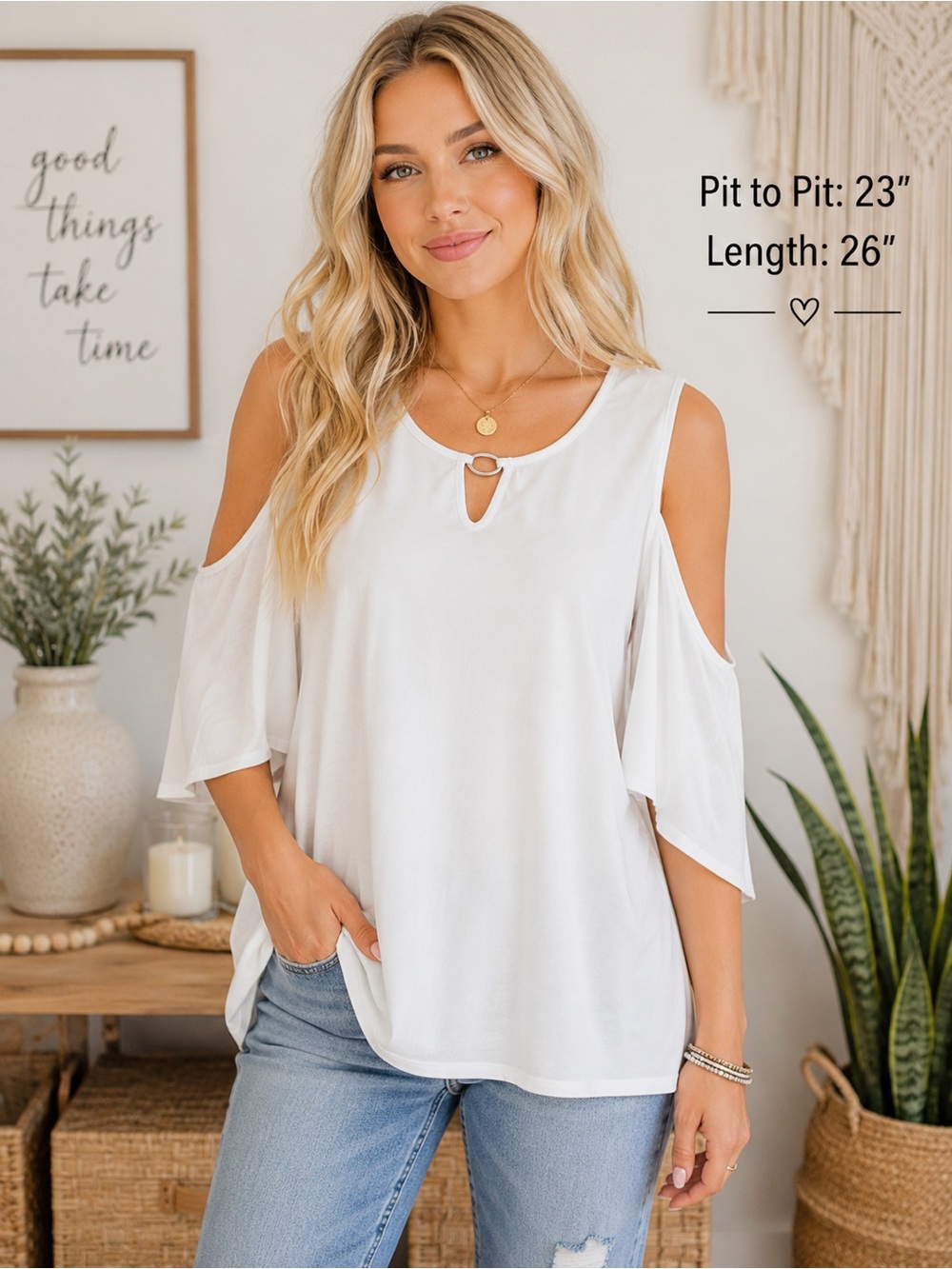 Cato White Cold-Shoulder Top with Ring Detail